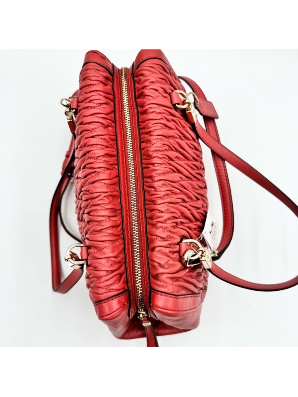 Coach Limited Edition Madison Gathered Chevron Red Leather Madeline Satchel NWT - Picture 10 of 13